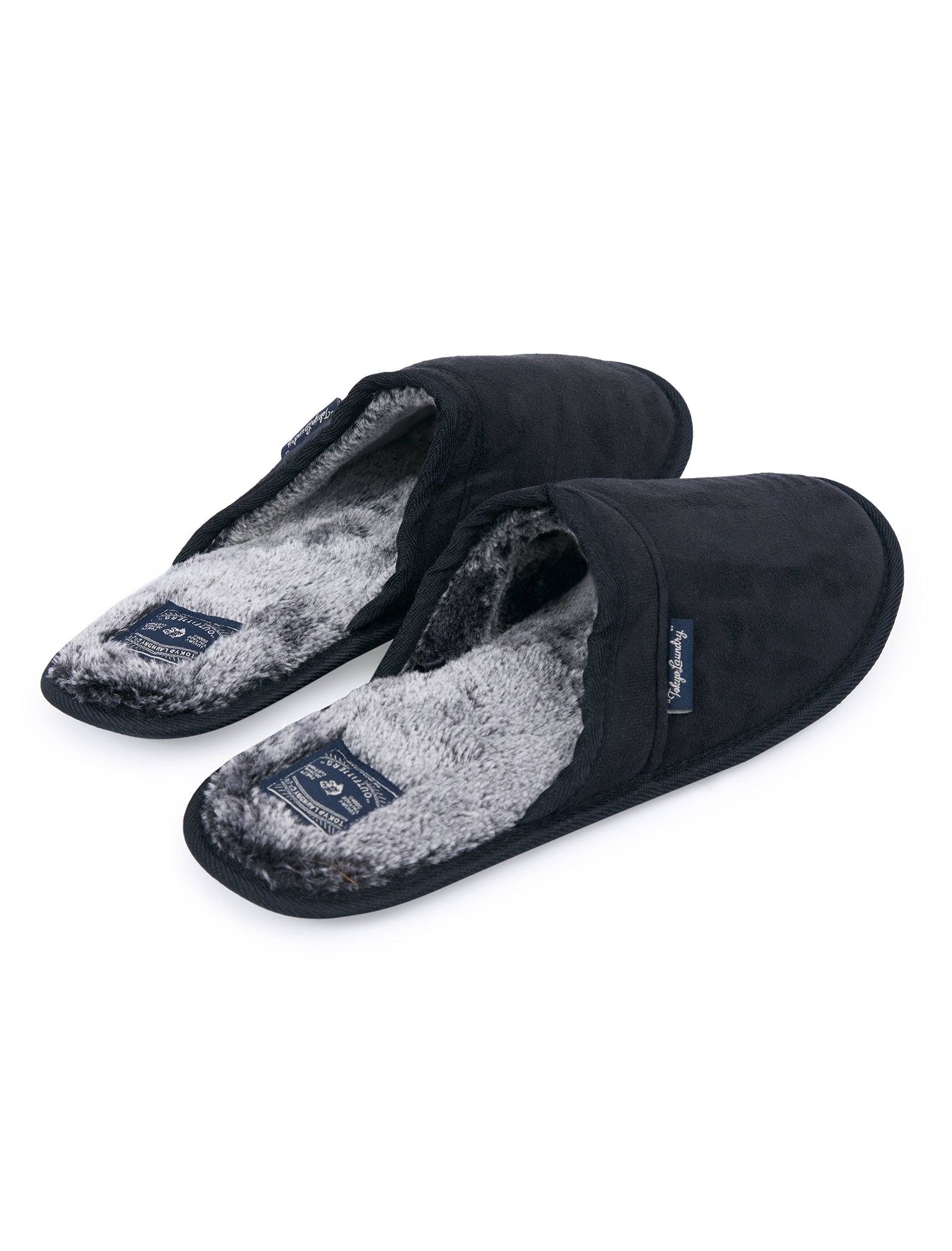 Tundra Faux-Suede Mule Slippers with Faux Fur Lining in Jet Black