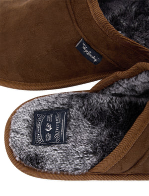 Tundra Faux-Suede Mule Slippers with Faux Fur Lining in Tan - Tokyo Laundry