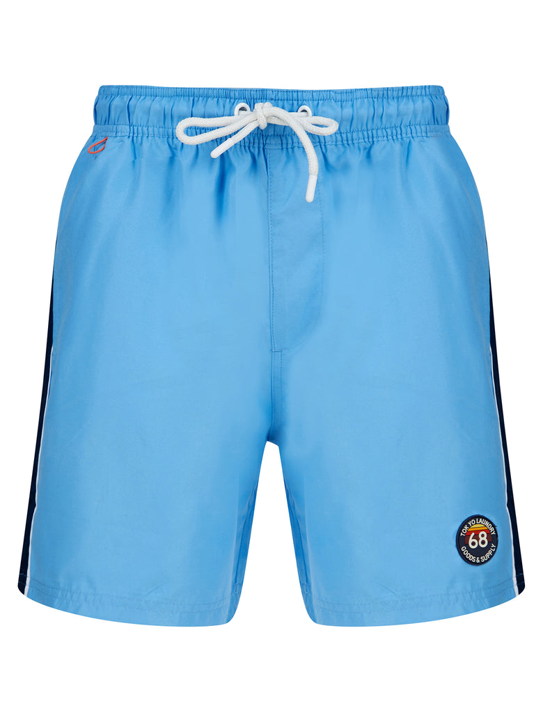 Capitola Swim Shorts With Side Tape Detail In Azure Blue - Tokyo Laund 