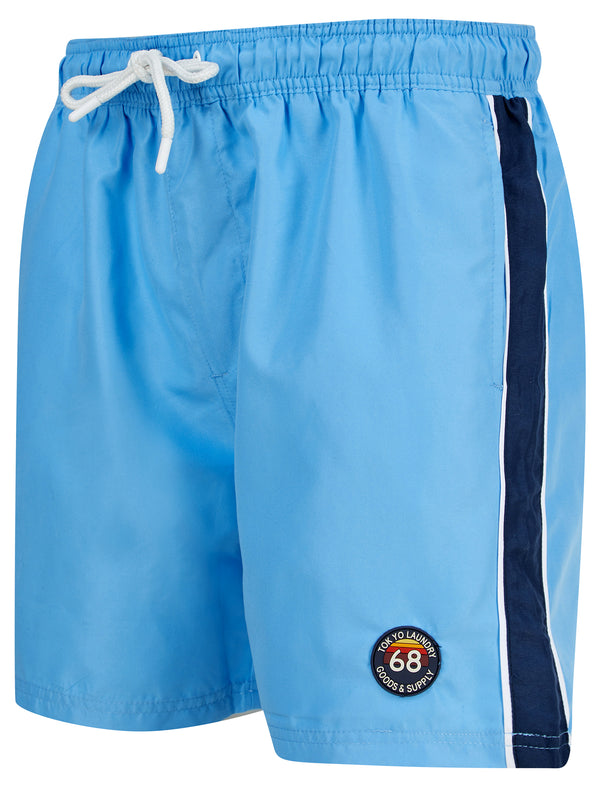 Capitola Swim Shorts with Side Tape Detail in Azure Blue - Tokyo Laundry