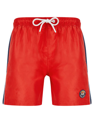 Capitola Swim Shorts with Side Tape Detail in Chinese Red - Tokyo Laundry
