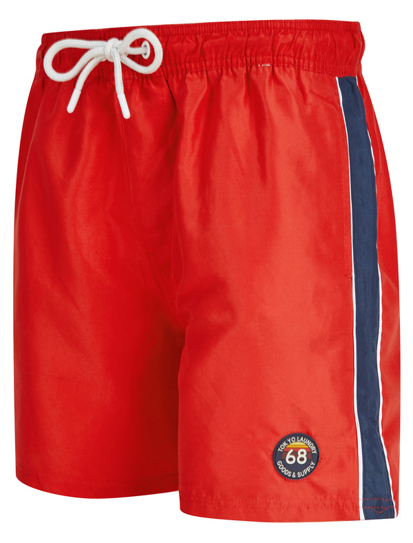Capitola Swim Shorts with Side Tape Detail in Chinese Red - Tokyo Laundry