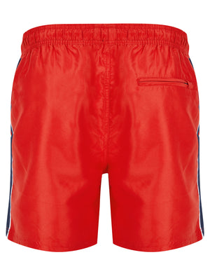 Capitola Swim Shorts with Side Tape Detail in Chinese Red - Tokyo Laundry