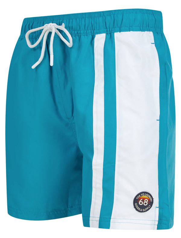 Tillamook Striped Swim Shorts in Caribbean Sea - Tokyo Laundry