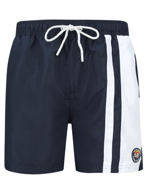 Tillamook Striped Swim Shorts in Sky Captain Navy - Tokyo Laundry