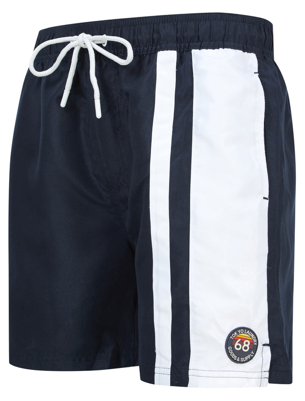 Tillamook Striped Swim Shorts in Sky Captain Navy - Tokyo Laundry