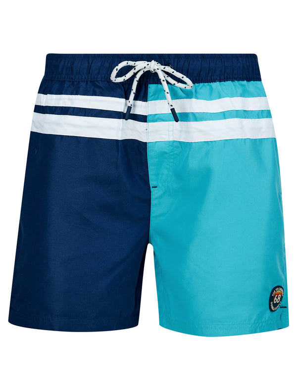 Pescadero Block Colour Striped Swim Shorts in Blue Atoll - Tokyo Laundry