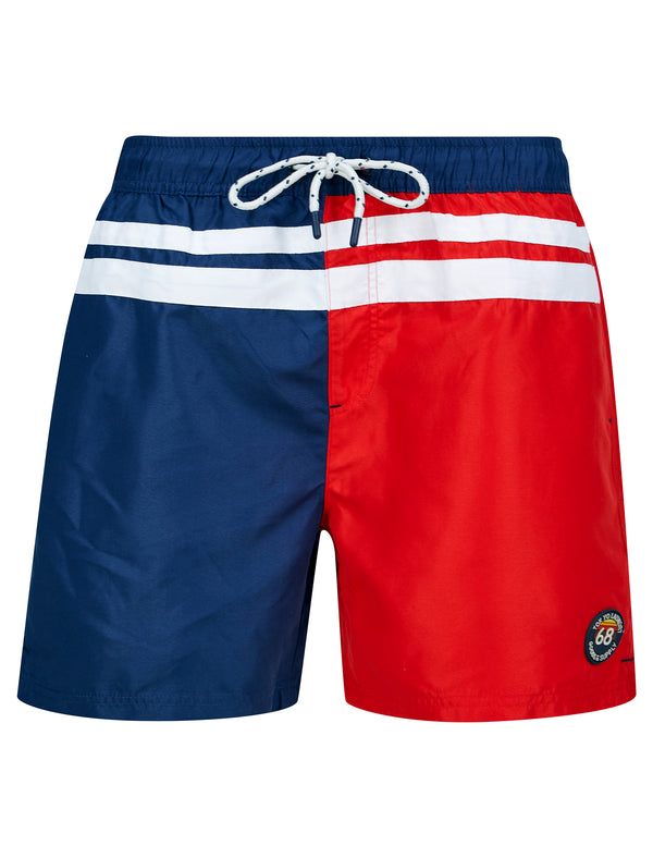 Pescadero Block Colour Striped Swim Shorts in Chinese Red - Tokyo Laundry