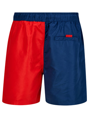 Pescadero Block Colour Striped Swim Shorts in Chinese Red - Tokyo Laundry
