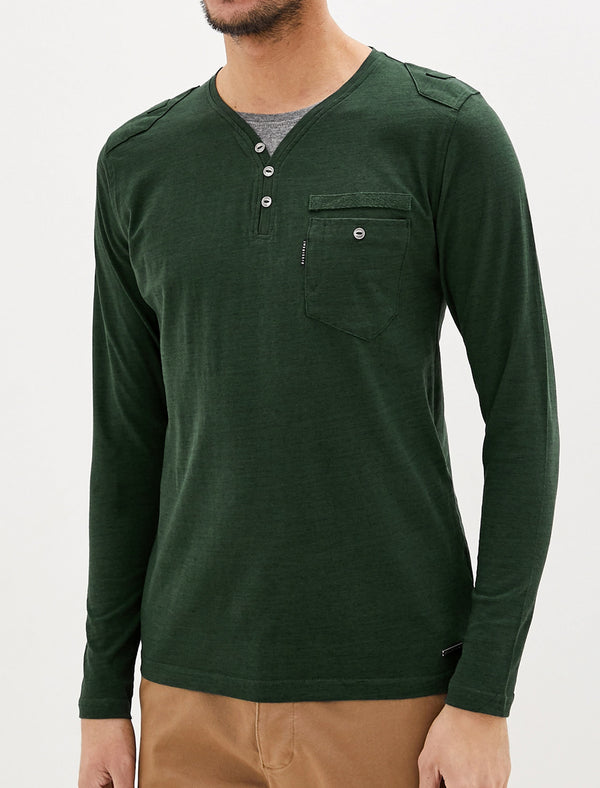 Ngami Cotton Jersey Long Sleeve Top with Mock Layer In Pine Grove - Dissident