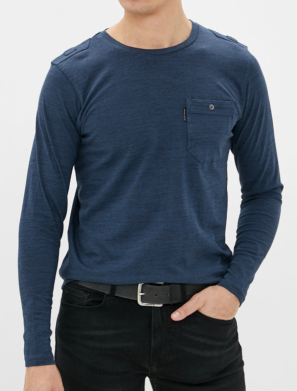 Basin Cotton Jersey Long Sleeve Top with Chest Pocket In Sargasso Blue - Dissident