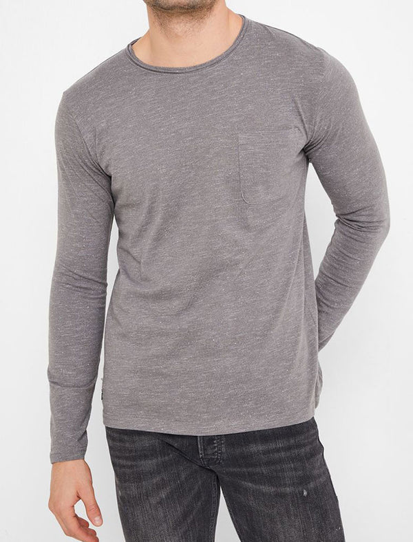 Jack Slub Cotton Jersey Long Sleeve Top with Chest Pocket In Castlerock - Tokyo Laundry