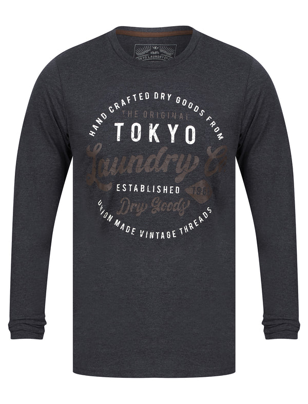 Default Motif Cotton Jersey Long Sleeve Top in Charcoal Marl - Tokyo Laundry