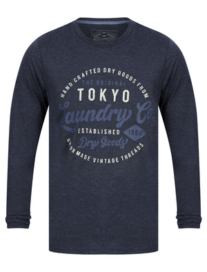 Default Motif Cotton Jersey Long Sleeve Top in Navy Marl - Tokyo Laundry