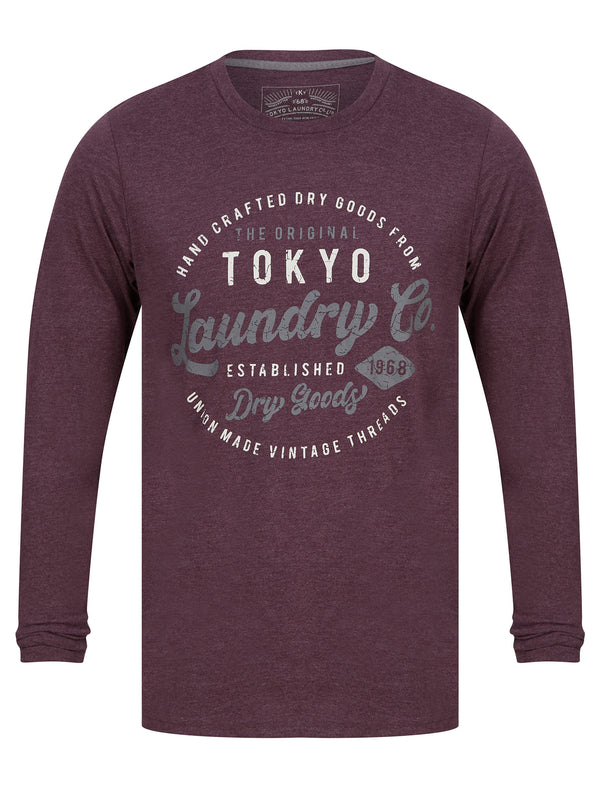 Default Motif Cotton Jersey Long Sleeve Top in Wine Marl - Tokyo Laundry