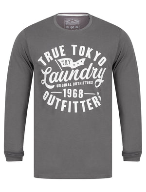 Revo Motif Cotton Jersey Long Sleeve Top in Eiffel Tower Grey - Tokyo Laundry