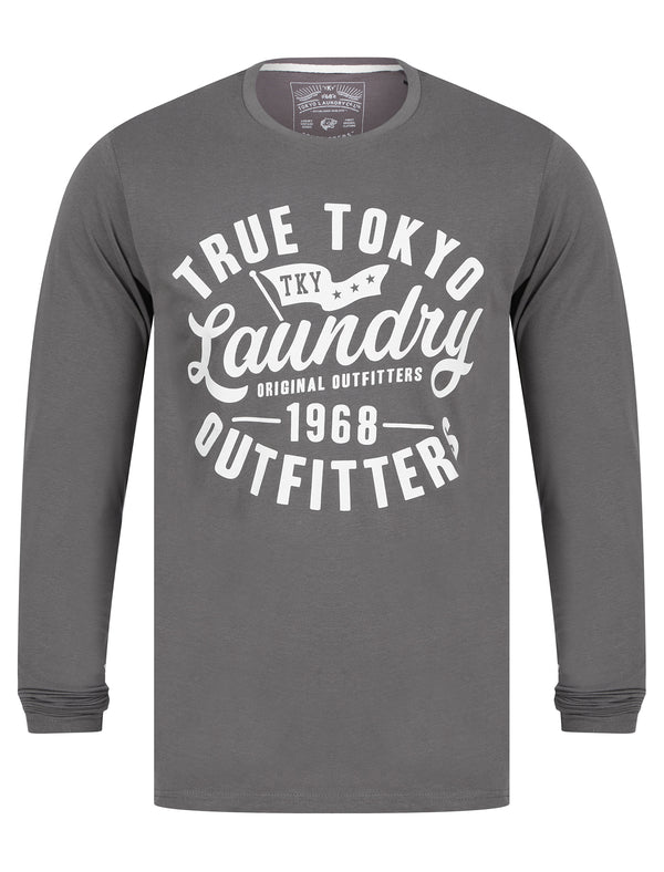 Revo Motif Cotton Jersey Long Sleeve Top in Eiffel Tower Grey - Tokyo Laundry