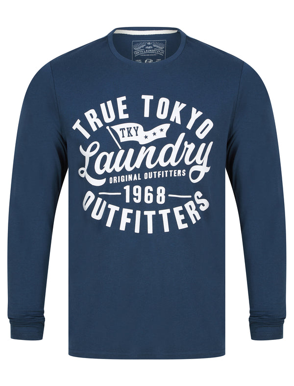 Revo Motif Cotton Jersey Long Sleeve Top in Insignia Blue - Tokyo Laundry