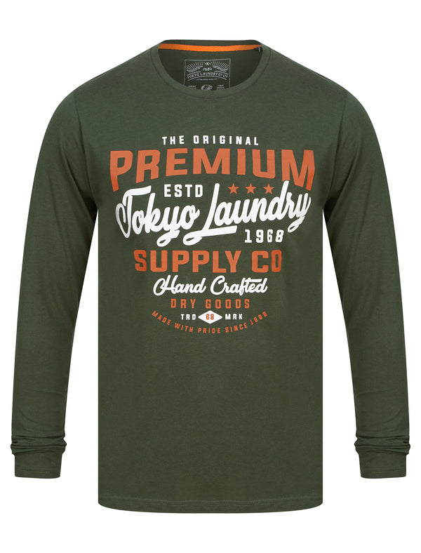 Nect Motif Cotton Jersey Long Sleeve Top in Duffel Bag Green - Tokyo Laundry