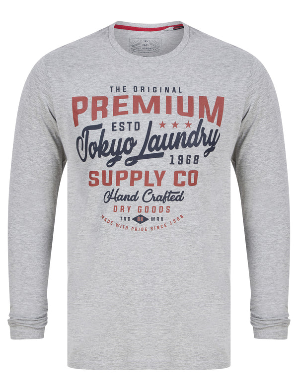 Nect Motif Cotton Jersey Long Sleeve Top in Light Grey Marl - Tokyo Laundry