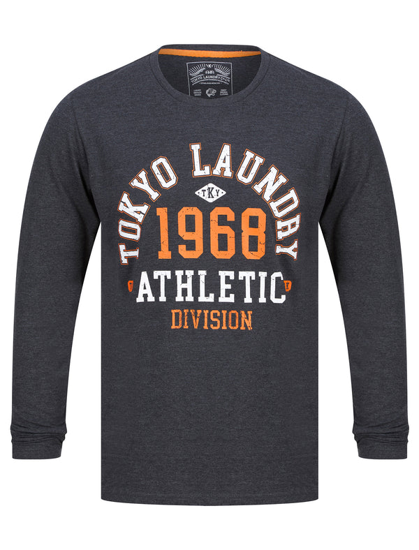 Abloom Motif Cotton Jersey Long Sleeve Top in Charcoal Marl - Tokyo Laundry