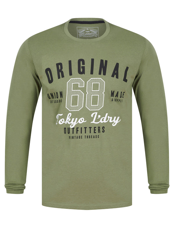 Hands Motif Cotton Jersey Long Sleeve Top in Deep Lichen Green - Tokyo Laundry