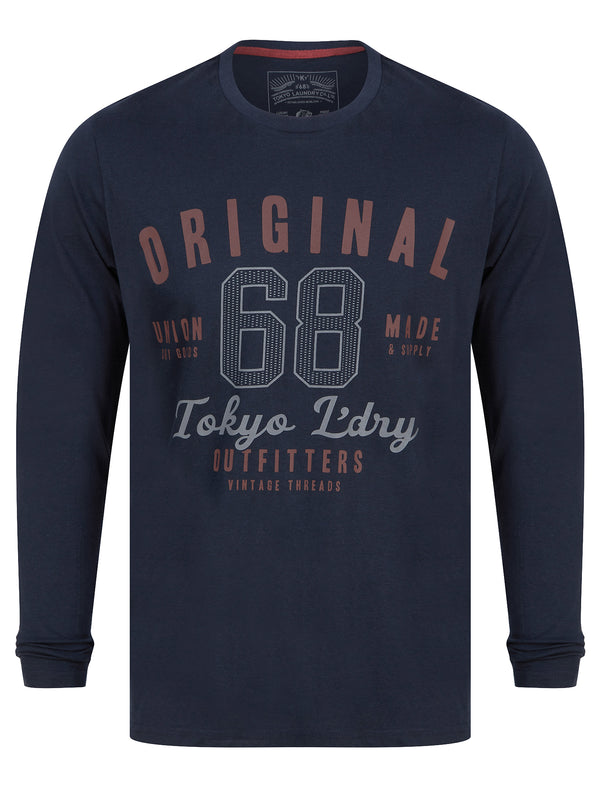 Hands Motif Cotton Jersey Long Sleeve Top in Sky Captain Navy - Tokyo Laundry
