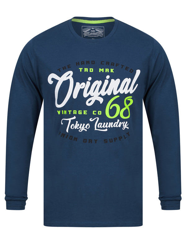 Theta Motif Cotton Jersey Long Sleeve Top in Insignia Blue - Tokyo Laundry