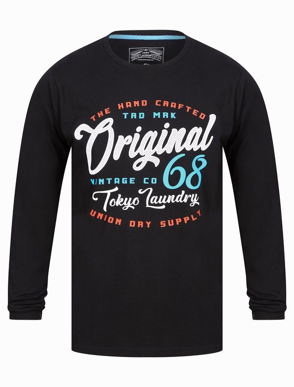 Theta Motif Cotton Jersey Long Sleeve Top in Jet Black - Tokyo Laundry