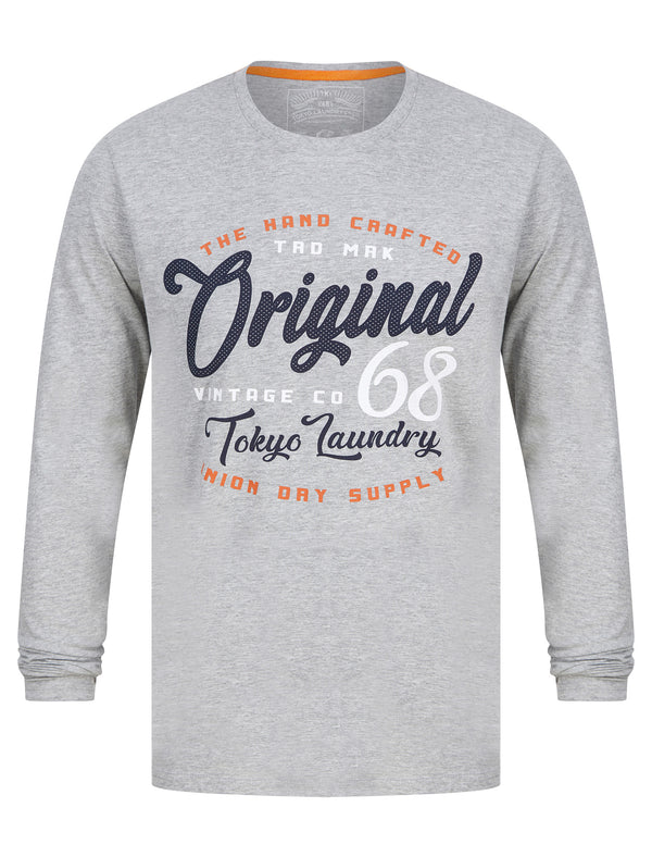 Theta Motif Cotton Jersey Long Sleeve Top in Light Grey Marl - Tokyo Laundry