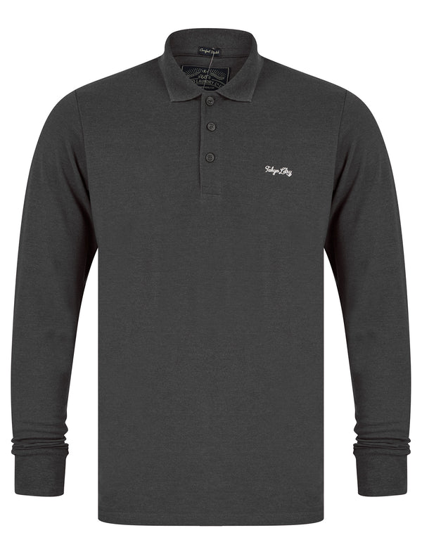 Cosenza Long Sleeve Polo Shirt in Charcoal Marl - Tokyo Laundry