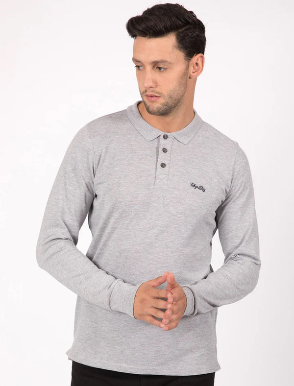 Cosenza Long Sleeve Polo Shirt in Light Grey Marl - Tokyo Laundry