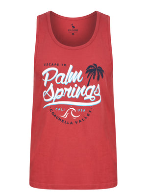 Palm Springs Motif Print Cotton Vest Top in Garnet Rose - South Shore