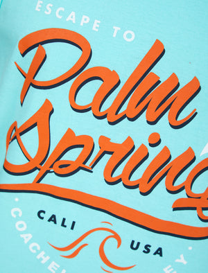 Palm Springs Motif Print Cotton Vest Top in Limpet Shell Blue - South Shore