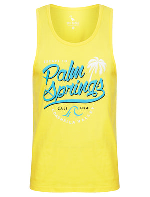 Palm Springs Motif Print Cotton Vest Top in Snapdragon Yellow - South Shore