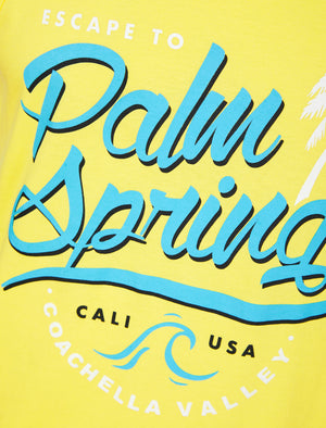Palm Springs Motif Print Cotton Vest Top in Snapdragon Yellow - South Shore