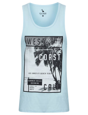 WC Cali Motif Print Cotton Vest Top in Omphalodes Blue - South Shore