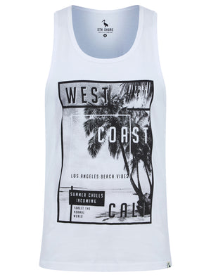 WC Cali Motif Print Cotton Vest Top in Optic White - South Shore