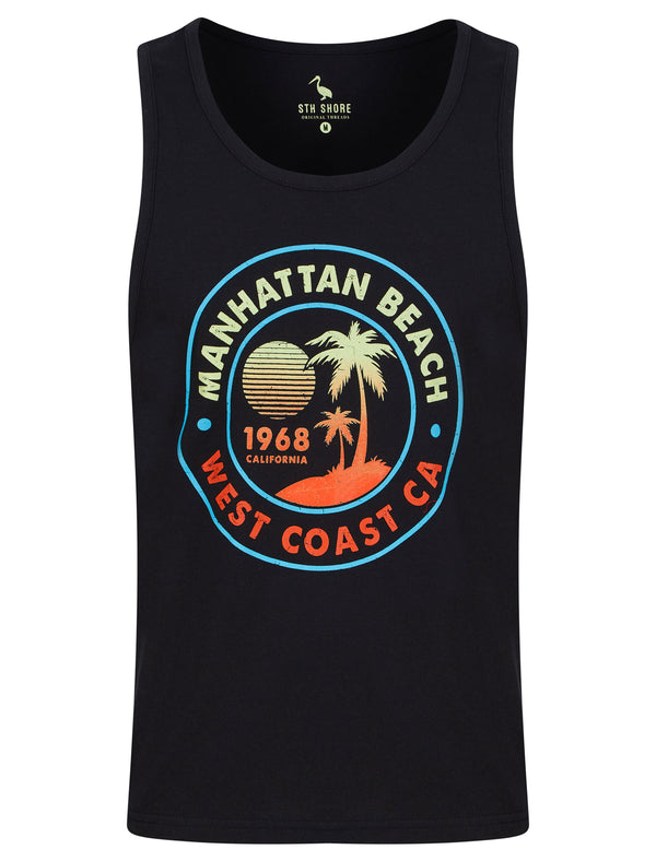 Manhattan Beach Motif Print Cotton Vest Top in Jet Black - South Shore