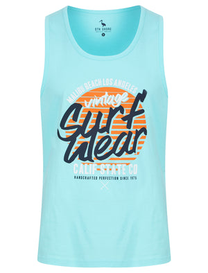 Surf Wear Motif Print Cotton Vest Top in Limpet Shell Blue - South Shore