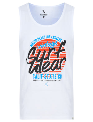 Surf Wear Motif Print Cotton Vest Top in Optic White - South Shore