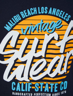 Surf Wear Motif Print Cotton Vest Top in Sky Captain Navy - South Shore