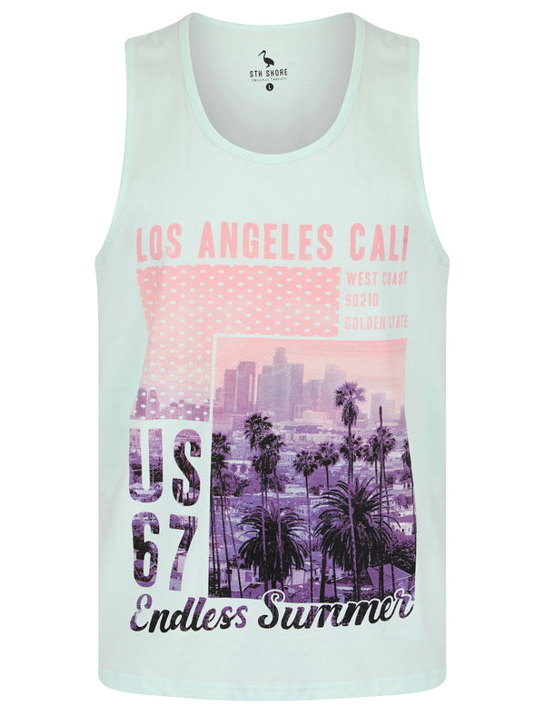 Endless Motif Print Cotton Vest Top in Skylight Blue - South Shore