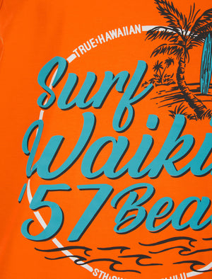 Waikiki Beach Motif Print Cotton Vest Top in Carrot - South Shore