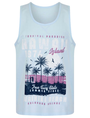 Hawaii Island Motif Print Cotton Vest Top in Ice Water - South Shore