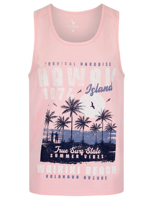 Hawaii Island Motif Print Cotton Vest Top in Rose Shadow - South Shore
