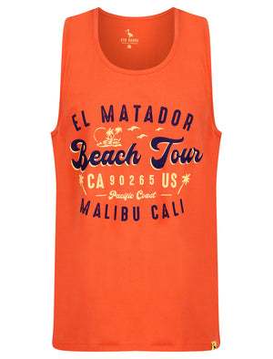 El Matador Motif Print Cotton Vest Top in Hot Coral - South Shore