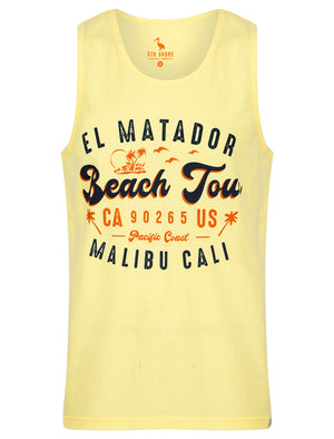 El Matador Motif Print Cotton Vest Top in Pastel Yellow - South Shore