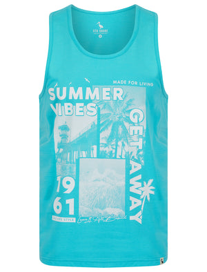 Made For Motif Print Cotton Vest Top in Blue Curacao - South Shore