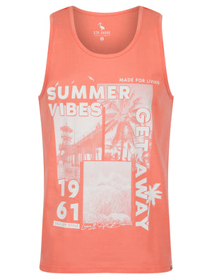 Made For Motif Print Cotton Vest Top in Peach Blossom - South Shore